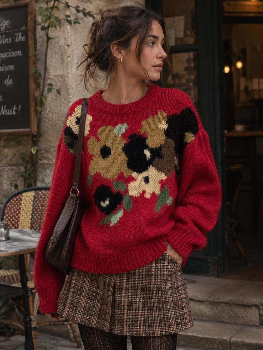 Vintage Barbara Floral Print Knit Sweater Red Cottagecore Fall Boho Chic